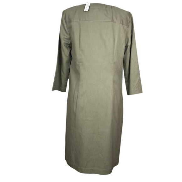 Talbots Shift Dress 10 Lace Up 3/4 Sleeve Tencel Blend Army Green Closet Staple - Picture 4 of 10